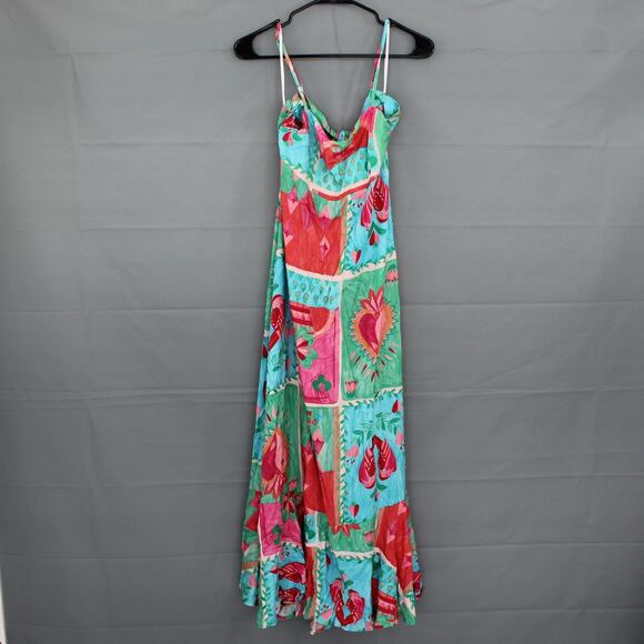 Paper Heart Dress Womens Small Tarot Hearts Maxi Strappy Boho Summer Colorful - Picture 1 of 10